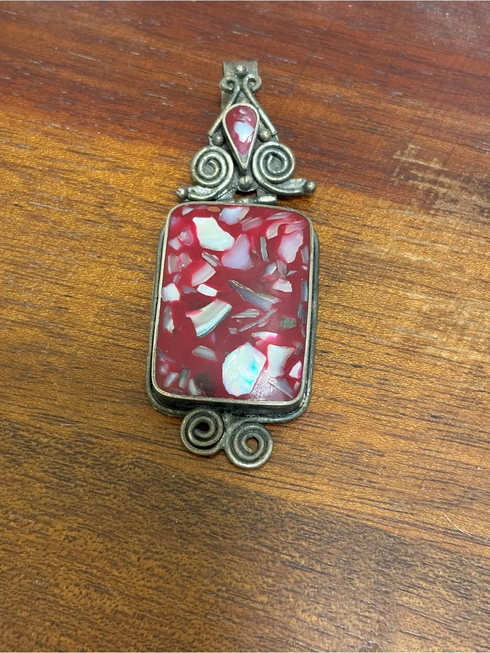 Red Resin Inlay Statement Pendant - Unbranded